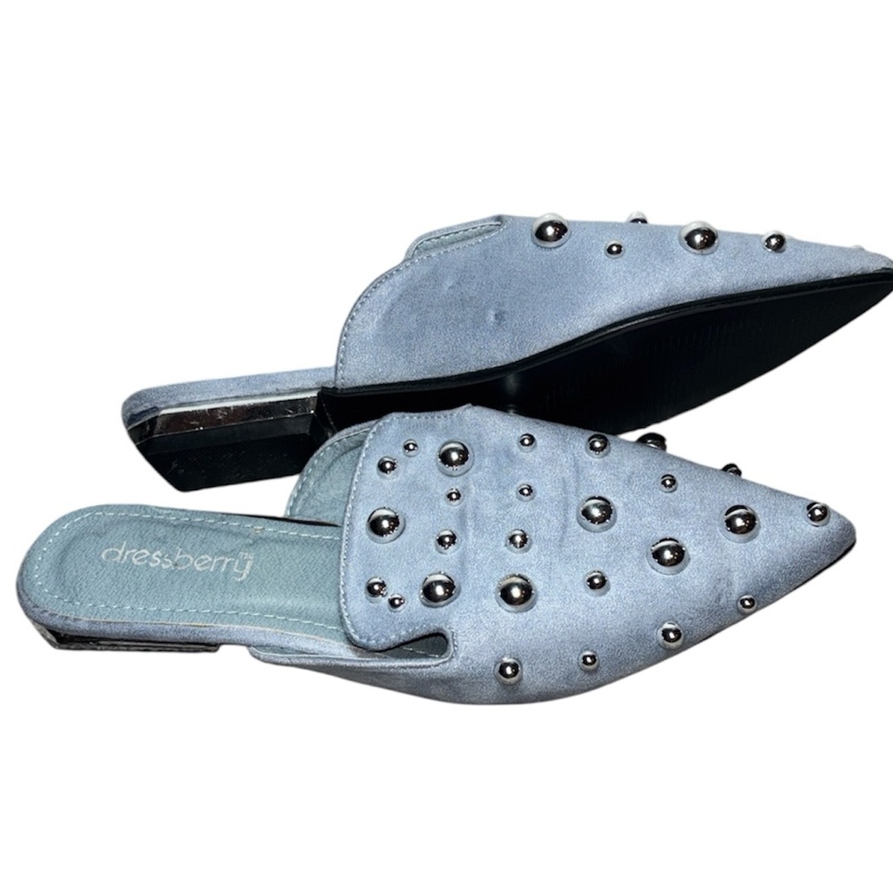 Silver-Studded Light Blue Slip-On Mules size 6 EU 36
